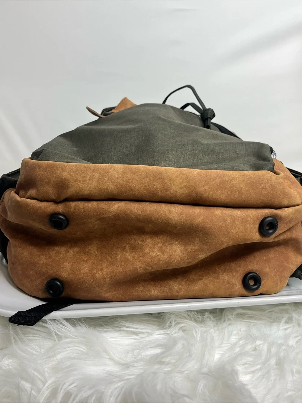 Fisher-Price Olive Green Baby Bag Backpack with Tan Trim